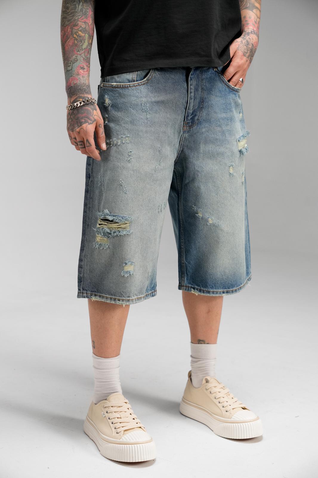 BLUE RIPPED JORT