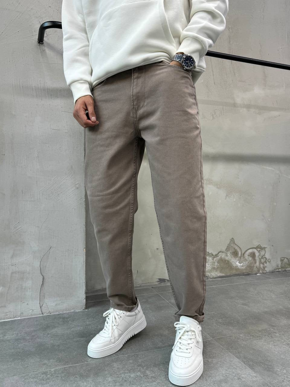 KHAKI COLOR BOYFRIEND CUT JEAN