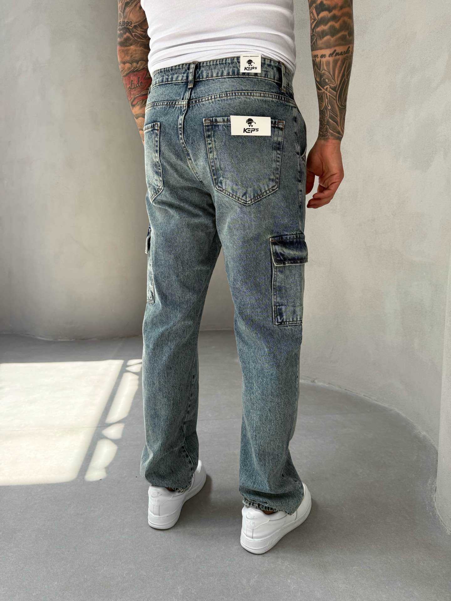 BAGGY STONEWASHED BLUE CARGO JEAN