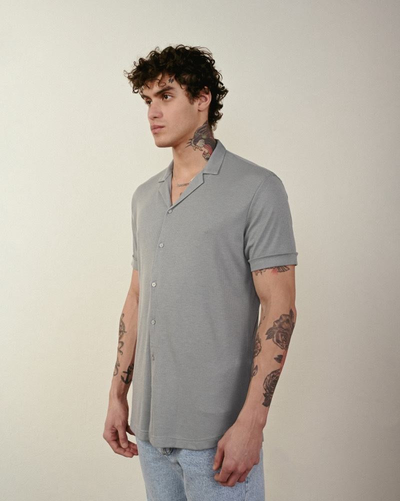 GRAY RIBBED SHORT SLEVVE SHIRT