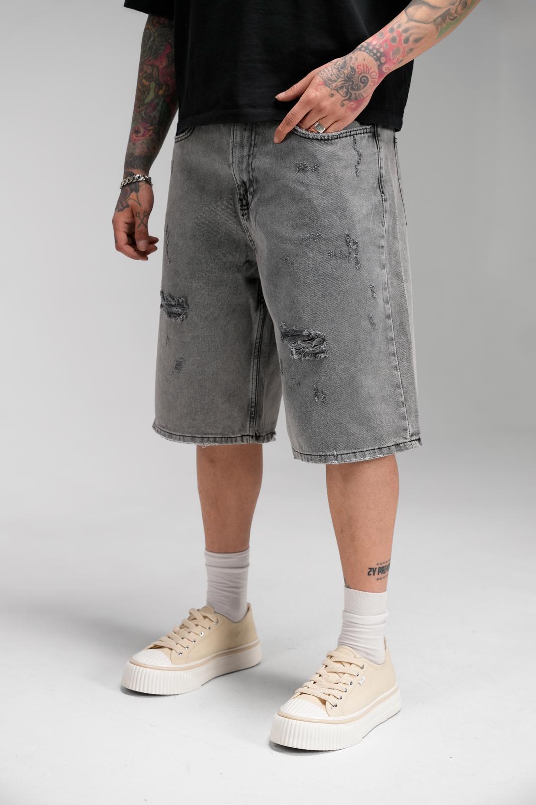 GRAY RIPPED JORT