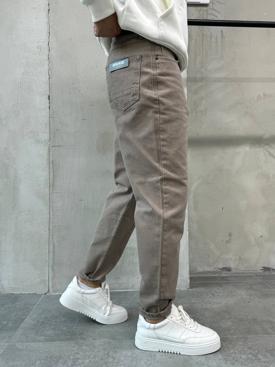 KHAKI COLOR BOYFRIEND CUT JEAN