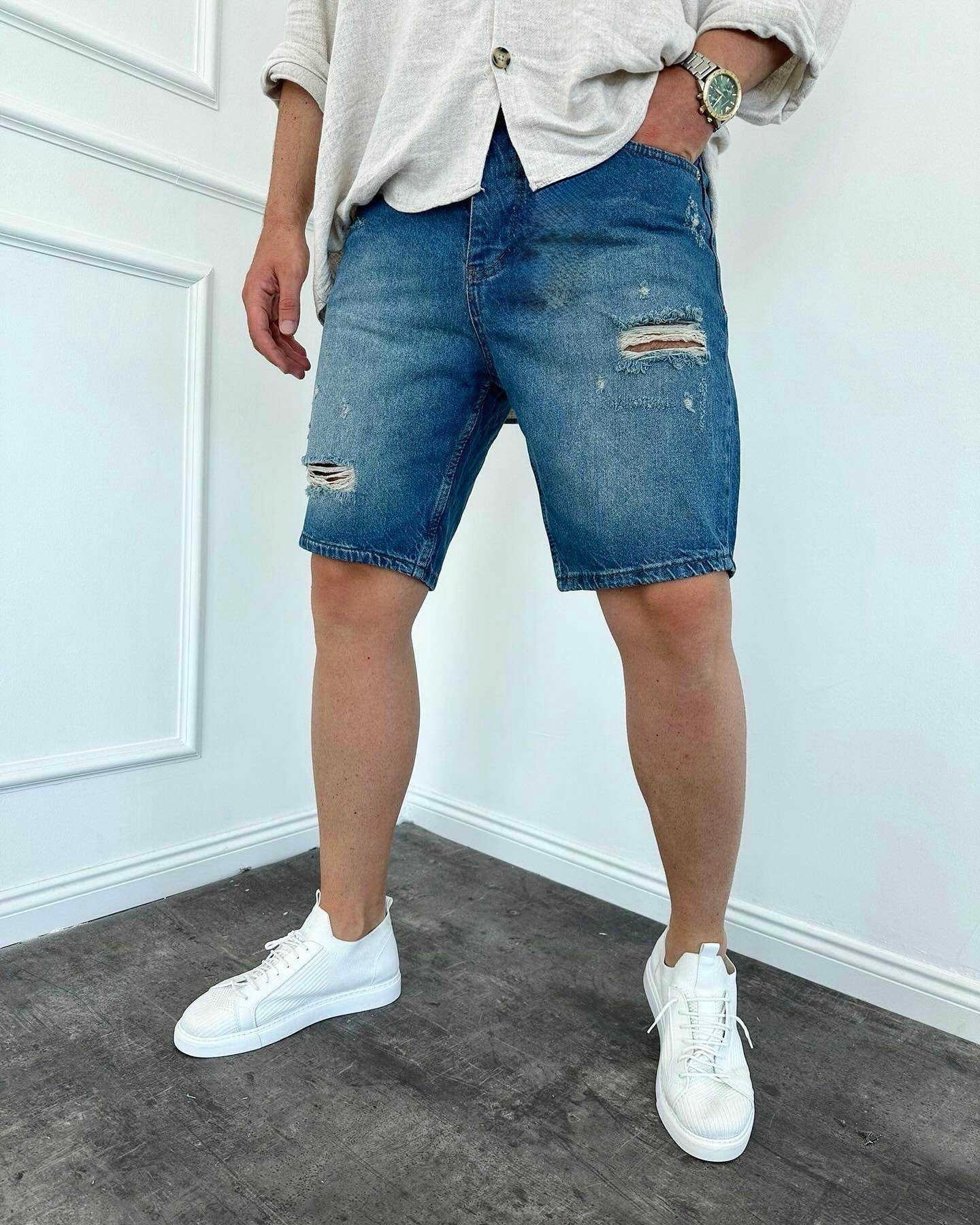 PREMIUM BLUE RIPPED SHORT