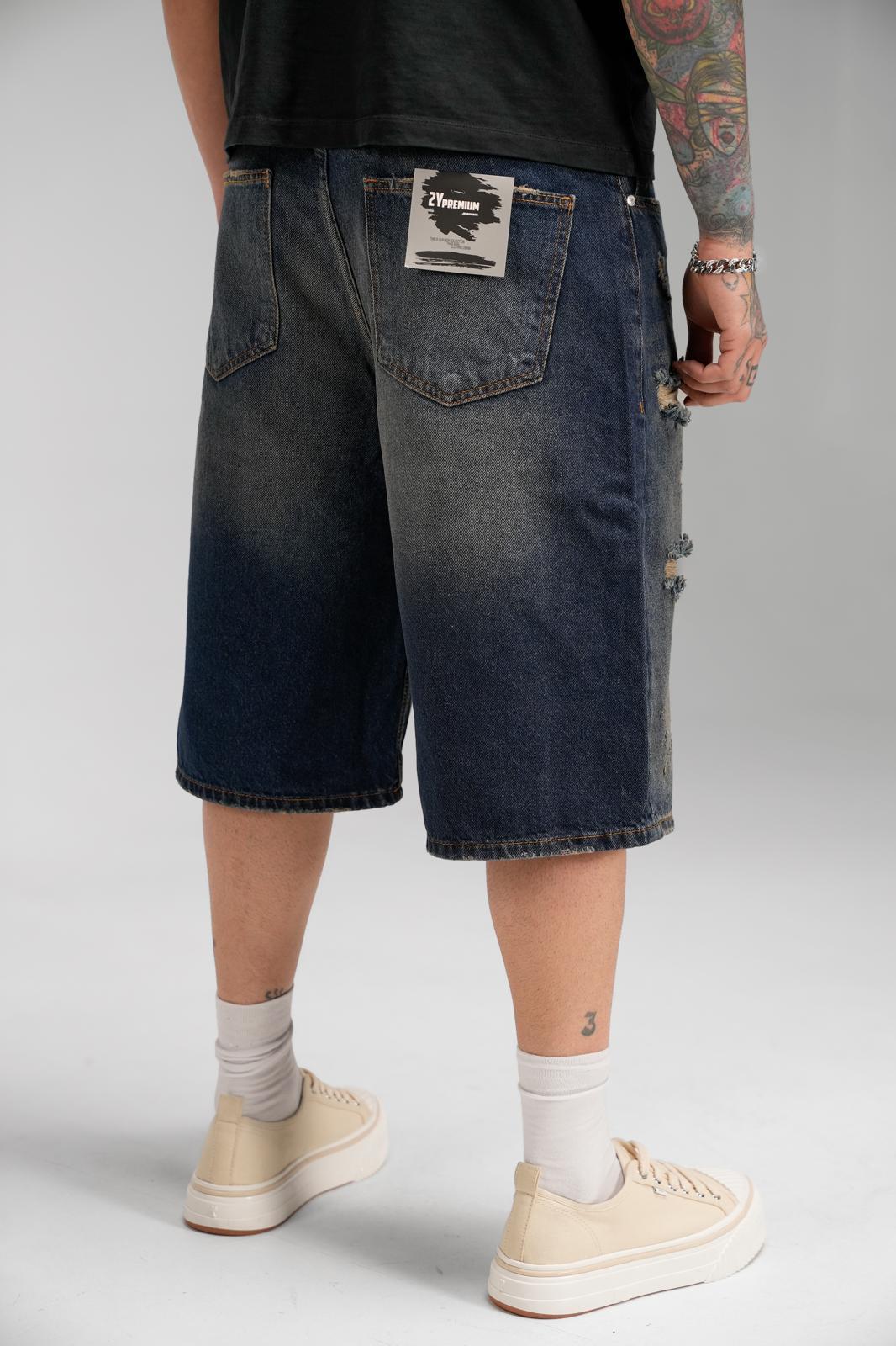 DARK BLUE RIPPED JORT