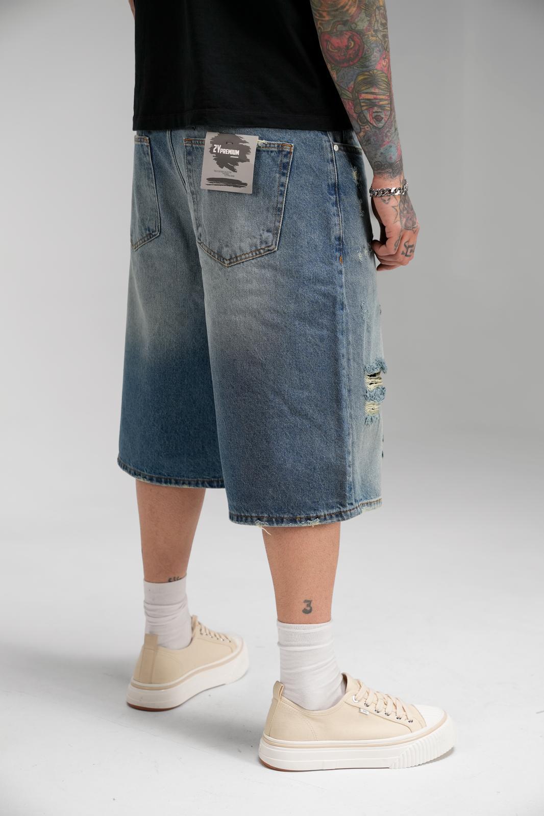 BLUE RIPPED JORT
