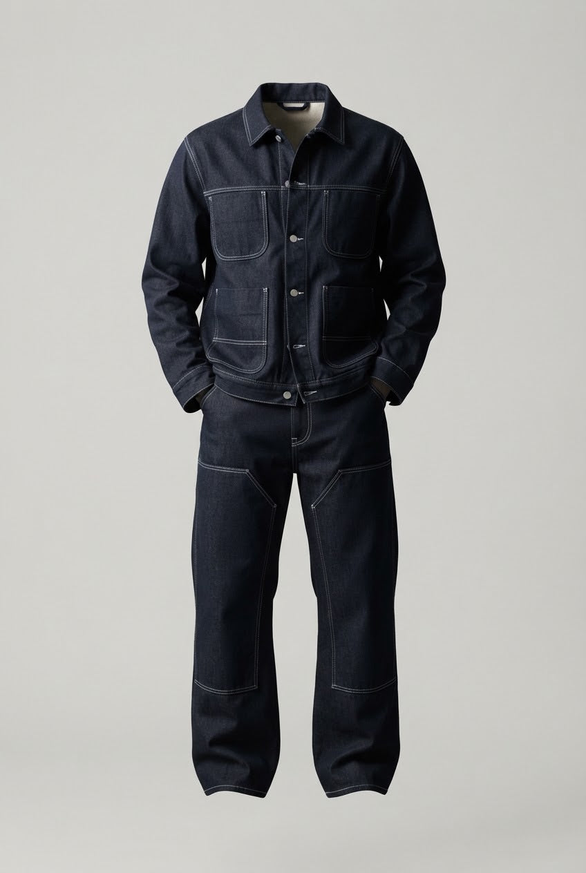VIP BLACK DENIM JACKET WITH WHITE THREADS