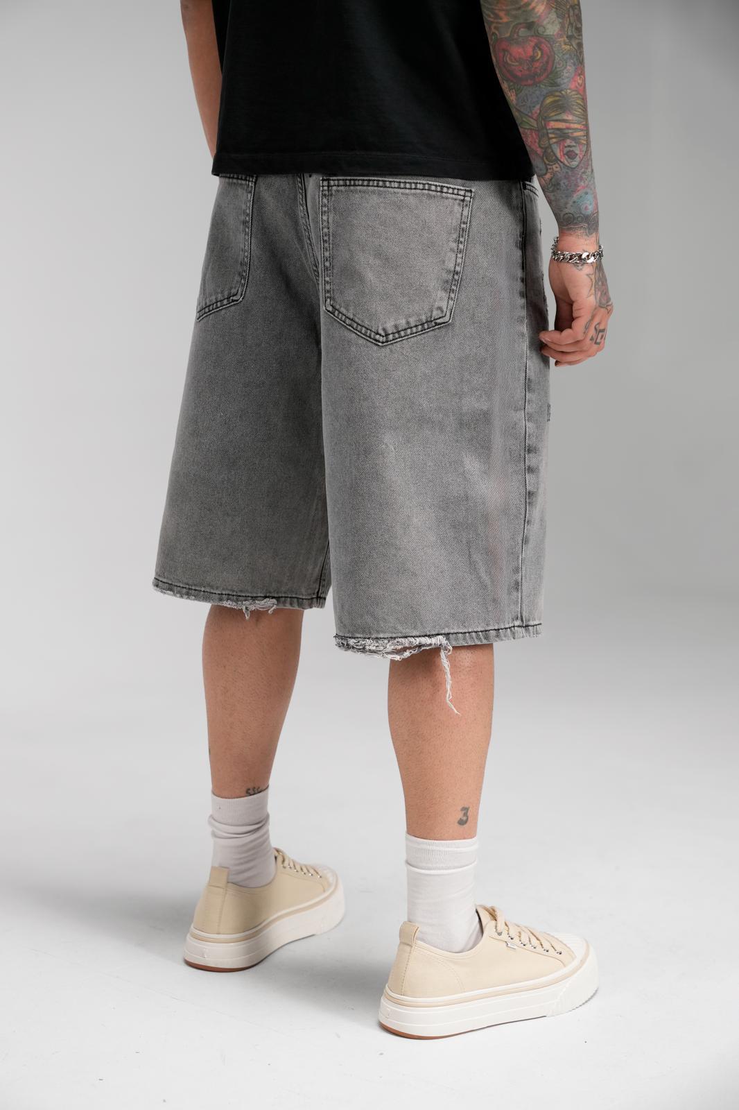 GRAY RIPPED JORT