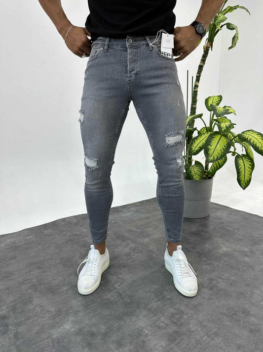 RIPPED SLIM FIT GRAY JEAN