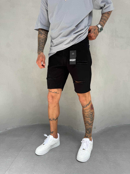PREMIUM RIPPED BLACK SHORT