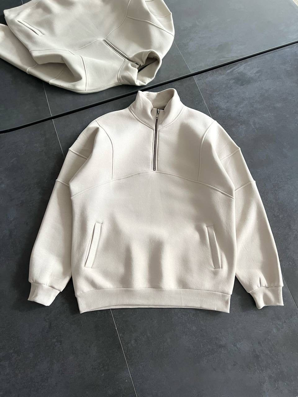 BAIGE COLOR HALF ZIP SWETER