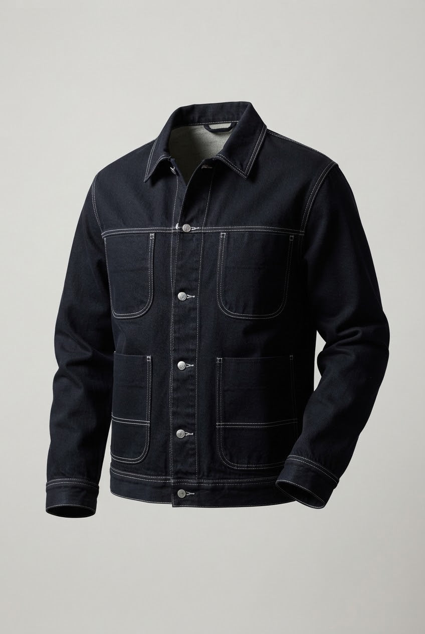 VIP BLACK DENIM JACKET WITH WHITE THREADS