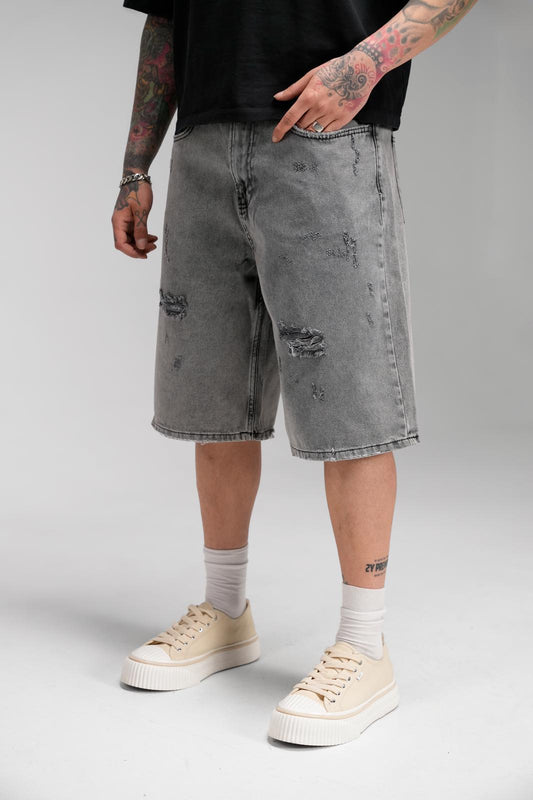 GRAY RIPPED JORT