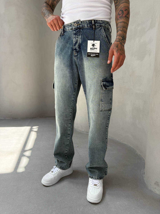 BAGGY STONEWASHED BLUE CARGO JEAN
