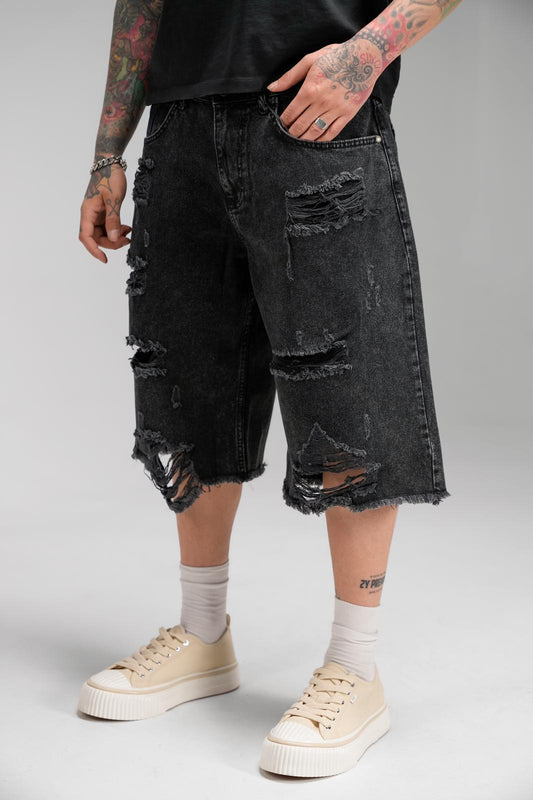 RIPPED BLACK JORT