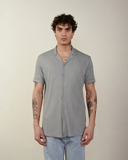 GRAY RIBBED SHORT SLEVVE SHIRT
