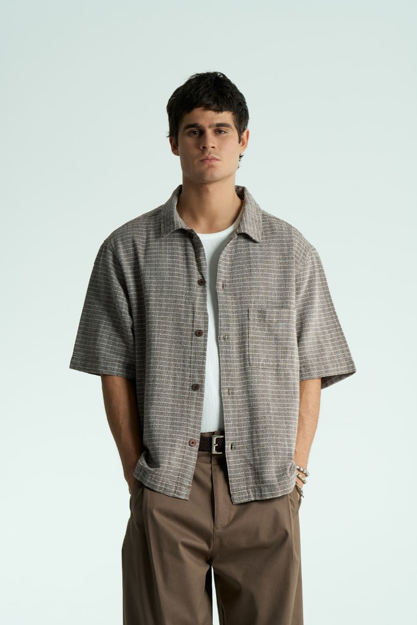 CROP CUT SQUARE PATTERN SHIRT