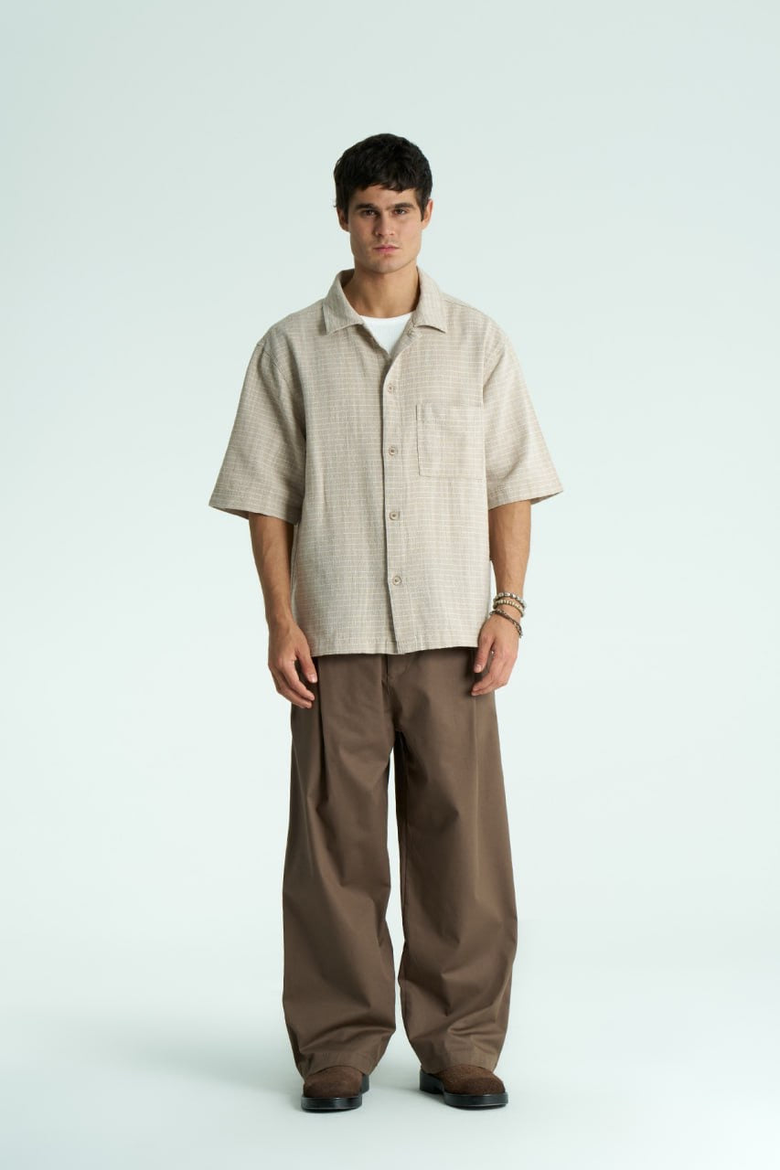 CROP CUT SQUARE PATTERN SHIRT