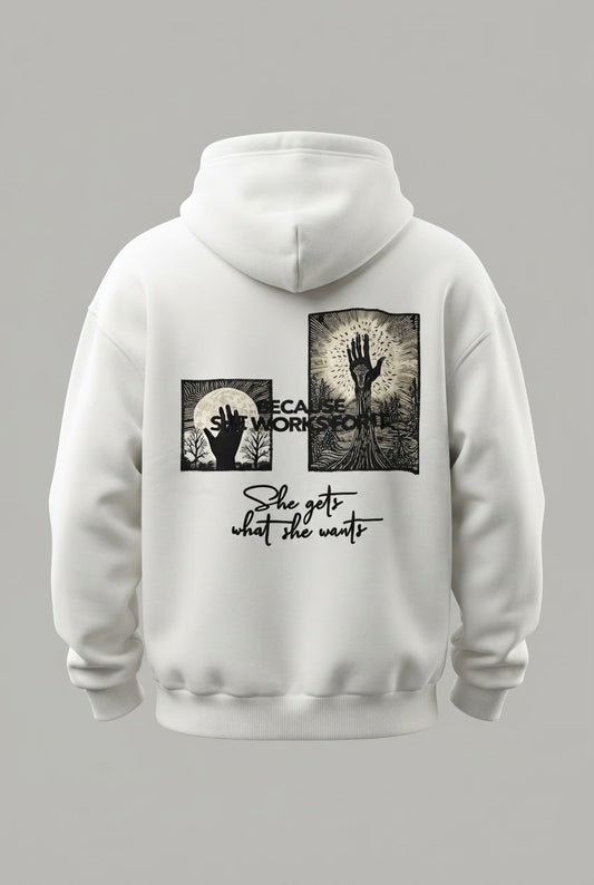 SHE WORKS FOR IT PREMIUM HOODIE