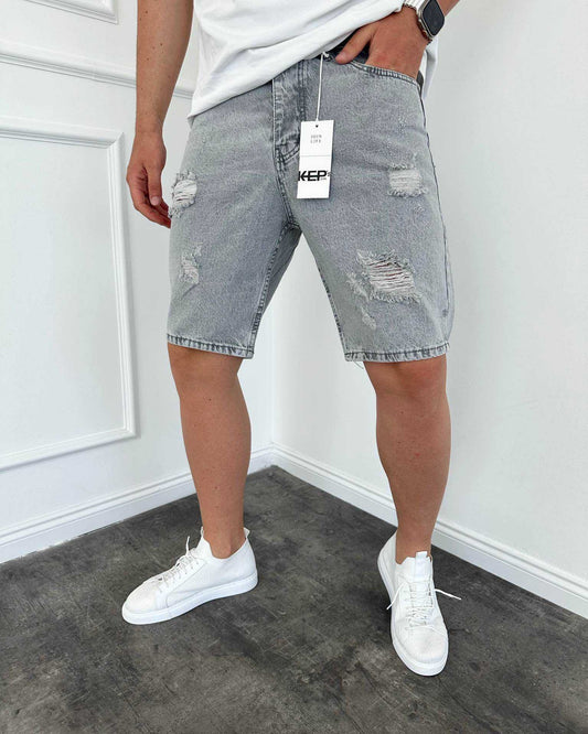 GRAY RIPPED SHORT