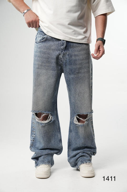 KNEE RIPPED WASHED BAGGY JEAN
