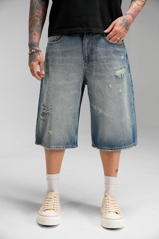 BLUE RIPPED JORT