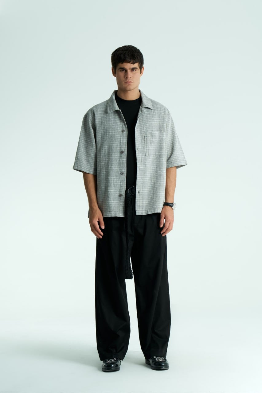 CROP CUT SQUARE PATTERN SHIRT