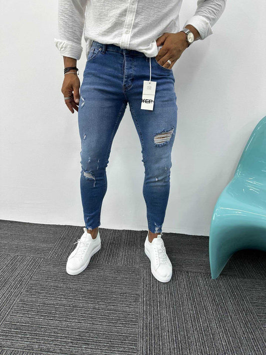 RIPPED BLUE SLIM FIT JEAN